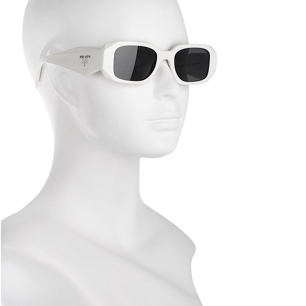 white Prada sunglasses | bright white Prada rectangular sunglasses | black tint - Picture 4 of 6